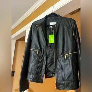 Sam Edelman Black Leather Jacket with Gold Details